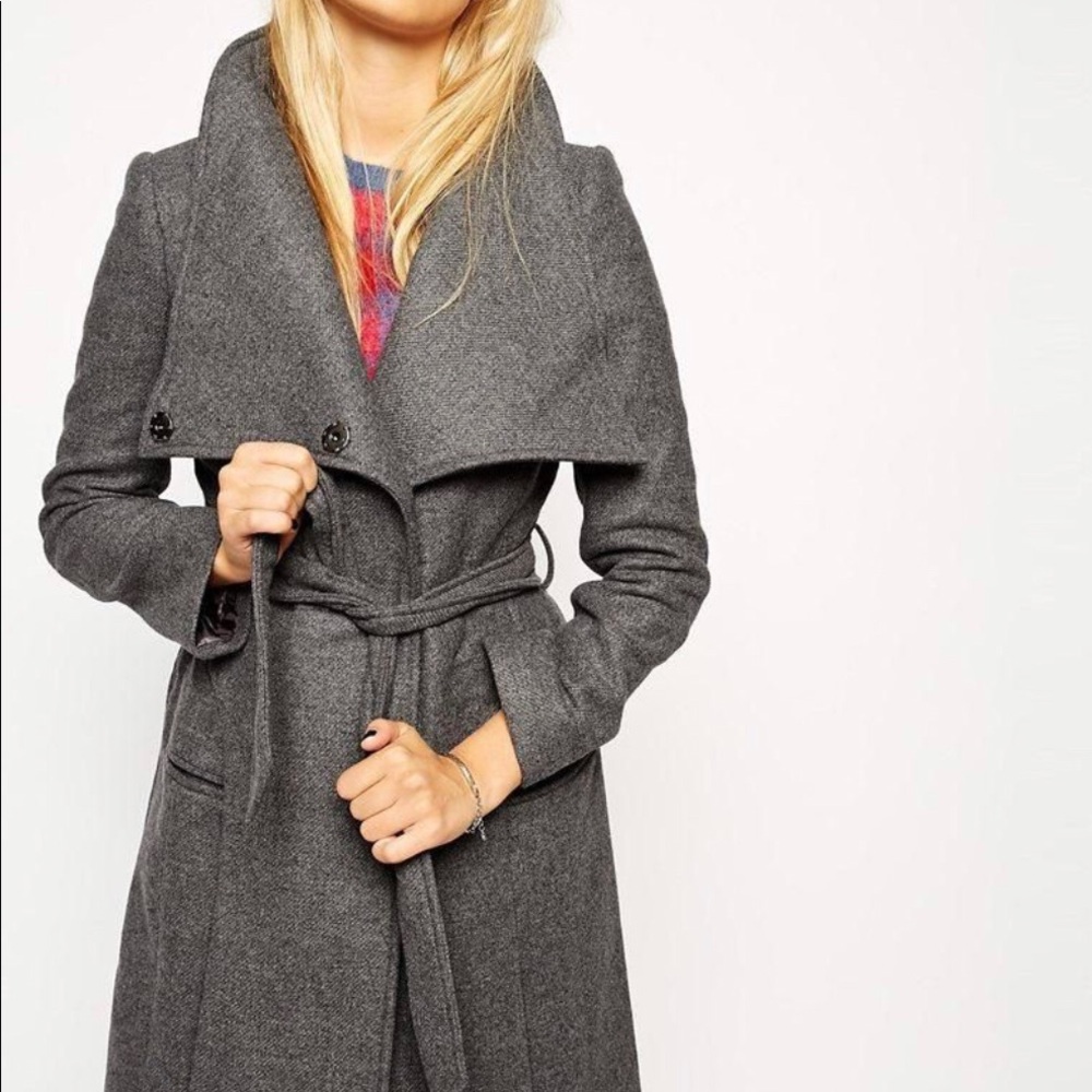 High Collar Grey Wool Coat